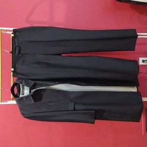 Tahari 100% Silk Pant Suit Navy Blue Blazer & Trousers Set Size 10 Luxury